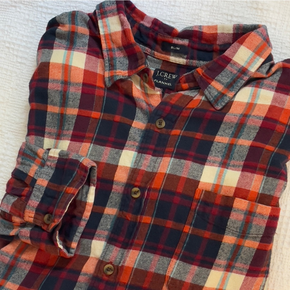 J. Crew Men’s Slim Fit Flannel Shirt Plaid Red Navy White XXL